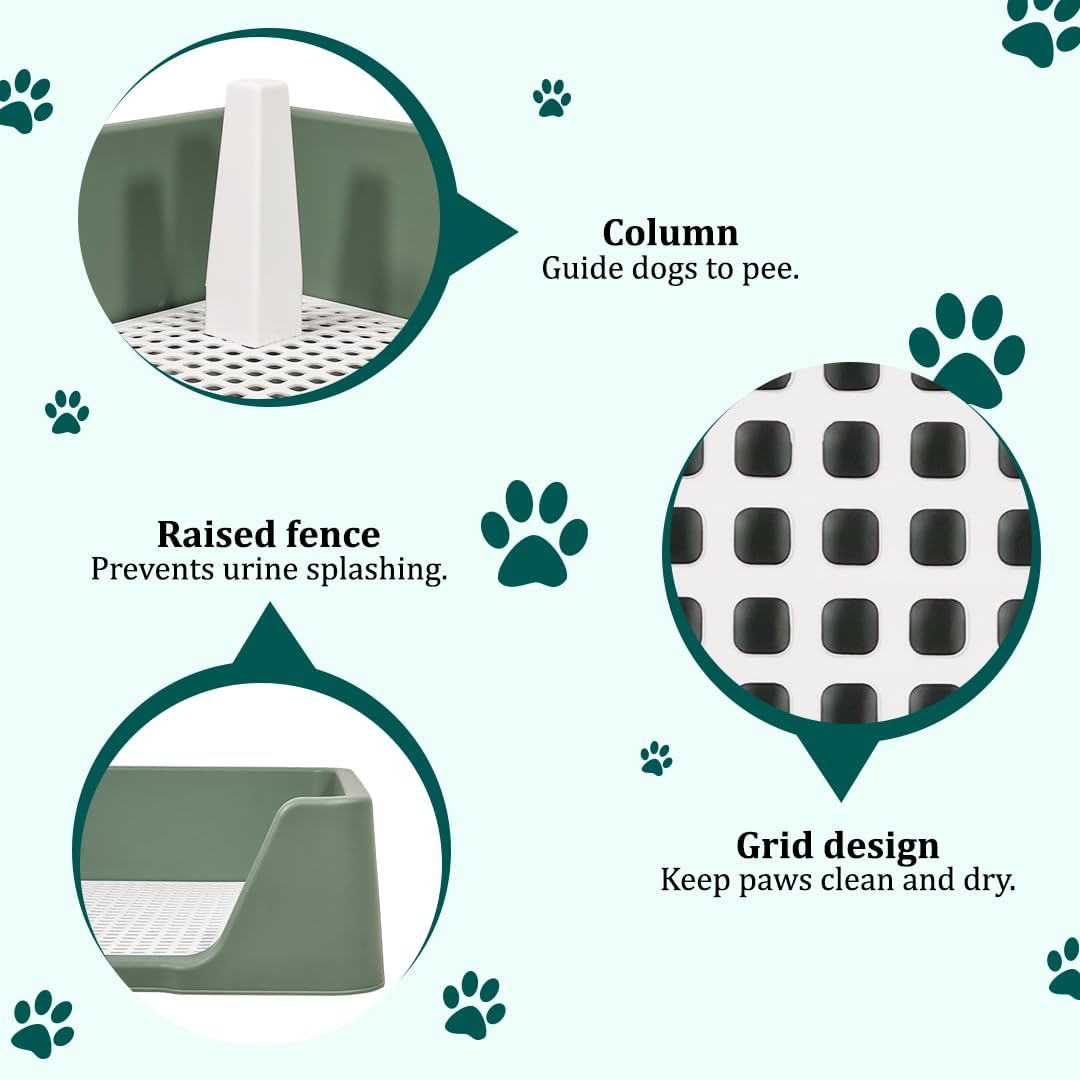 Pet dog toilet for medium-large breeds, Durable plastic dog tray with Column design, Raised fence, and Detachable grid design, Leak-proof dog potty tray, Ideal for indoor & outdoor 50 cm