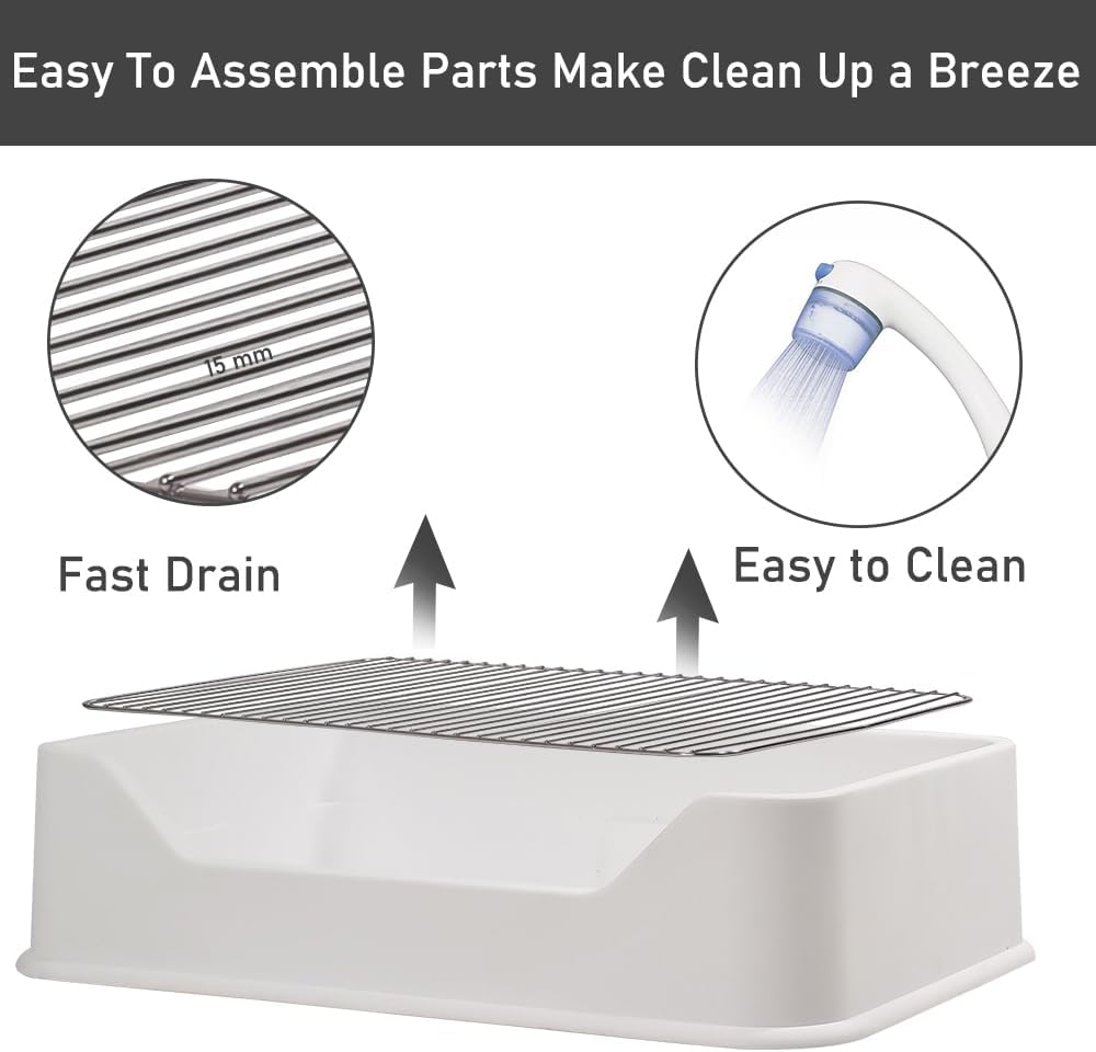 Dog Potty Tray - Dog Toilet for Small to Medium Dogs | Pet Plastic Puppy Training Seat with Splash Proof Design, Stainless Steel Grid & Detachable Pee Post | Indoor & Outdoo