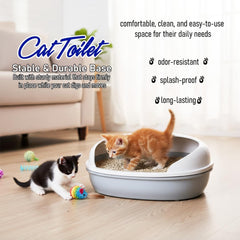 Semi open cat litter box with Durable plastic material, Splash guard, Stable base and Air ventilation design, Pet waste tray with Scoop, high fence, Indoor-outdoor use, and Detachable