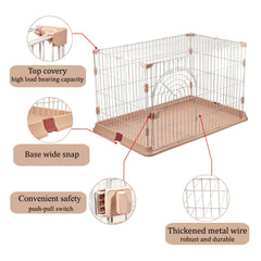 NNC PETS Cat Cage Indoor | Pet Playpen Cat Crate | Metal Wire Single-layer Cat House with Splash-Proof Base & Spring Door Lock | Ideal for Indoor/Outdoor Use | Easy to Assemble (Pink, 100cm)