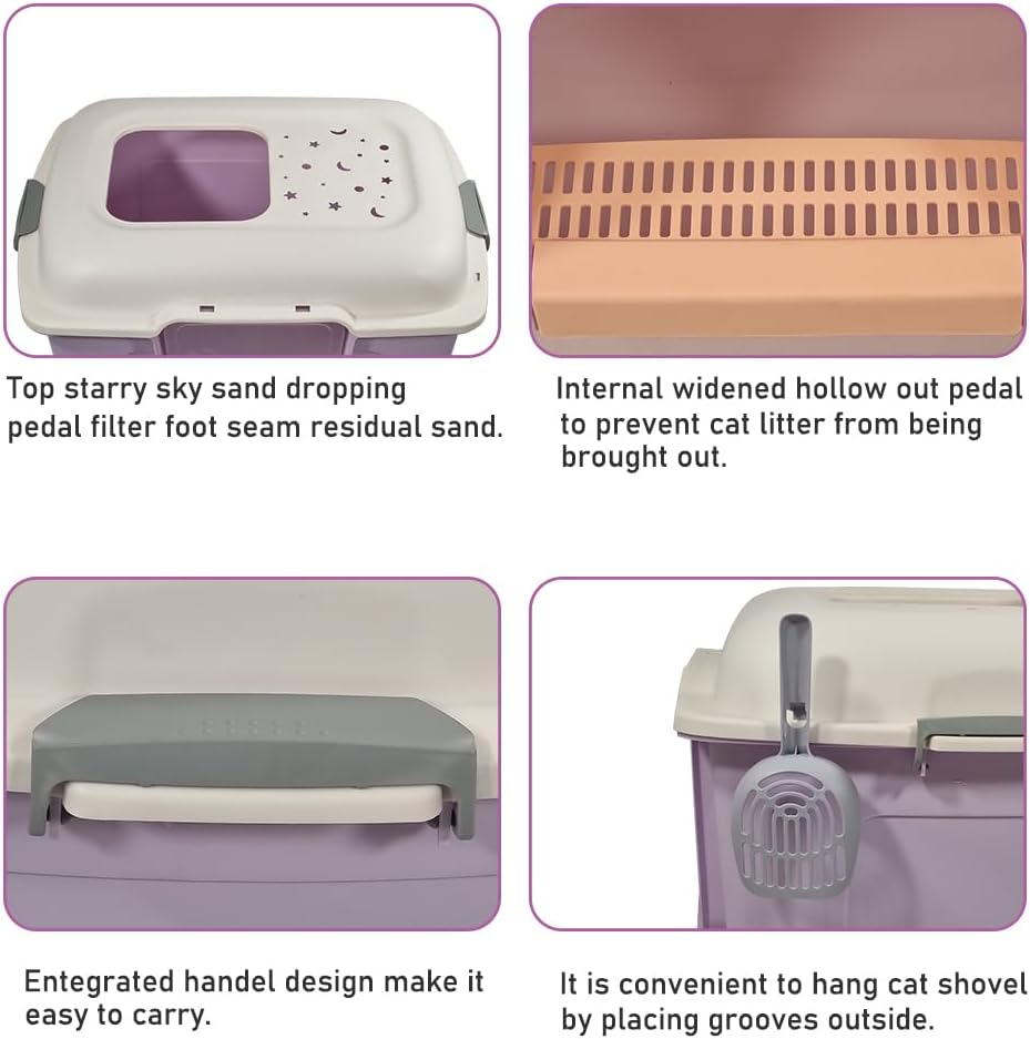 Large Enclosed cat litter box with Front entry & Top exit, Portable design, Sand drop pedal, and Litter scoop, Durable plastic cat toilet for indoor cats & kittens, Easy to clean 80 cm