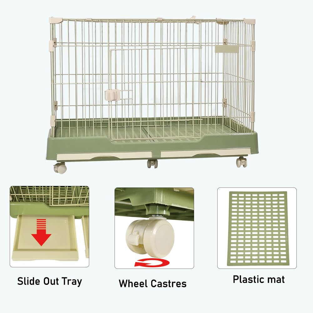 MAJIBAO Dog Cage Indoor - Pet Playpen Cage with Double Door and Drawer Tray, Sturdy Carbon Steel Design for Medium Dogs and Cats, Indoor/Outdoor Use (Green, 100 cm)