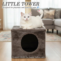 Modern cat tower with Hideaway cave and Hanging ball, Space saving design, Easy to fix and Portable, 59 cm Cat activity tree with Scratching pole, Protect furniture for Indoor cats and kittens