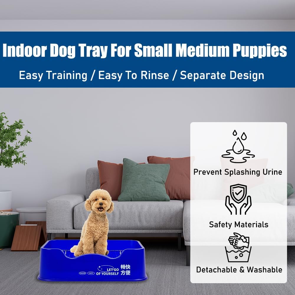 Dog training toilet for small to medium dogs, Detachable dog toilet with Shovel, Stainless steel grid, and Anti-slip pads, Suitable for indoor & outdoor, Leak-proof dog tray 52 cm