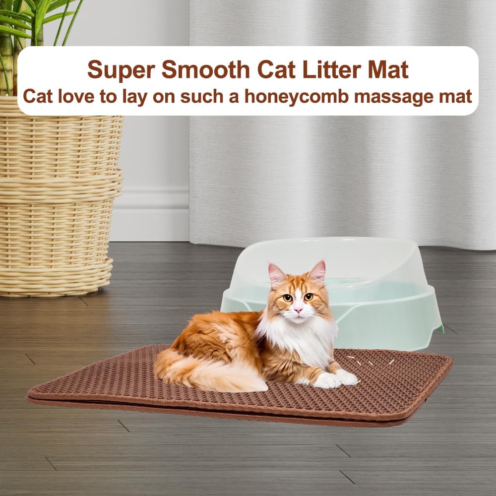 Cat litter mat with Large holes, Anti-splash design, and Washable EVA Material, double-layer honeycomb cat litter mat for indoor cat & cat toilets, Pet mess protector