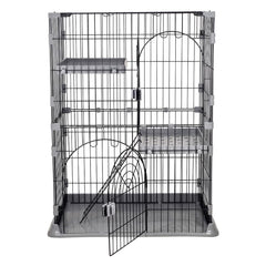 NNC PETS Cat Cage Kennel with 2-lockable Doors - 2-Tiier Metal Wire Pet Cat House Playpen for Indoor Cats - Cozy Hammock, Climbing Ladder, Drawer Tray & Universal Wheels, Easy Assembly (Grey, 108 cm)