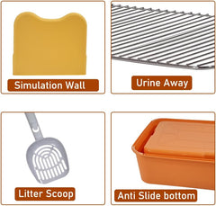 Dog Potty Tray - Dog Toilet for Small to Medium Dogs | Pet Plastic Puppy Training Seat with Splash Proof Design, Stainless Steel Grid & Detachable Pee Post | Indoor & Outdoo