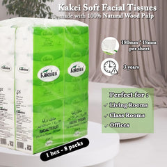 KAKEI 40Pcs Tissue Paper with 3ply - Natural Wood Pulp & Eco-Friendly Material - Durable Absorbent Facial Tissue Boxes for Home, Travel & Office - Soft & Strong for Wet/Dry Use, White (Pack of 8)