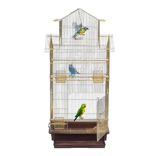 140 cm Bird house with Portable, Convenient handle, and Perches, Golden Bird Cage with Pull-out tray, Feeding bowls, Swing and Easy to clean, Ideal for Small to medium birds & Indoor-Outdoor cage