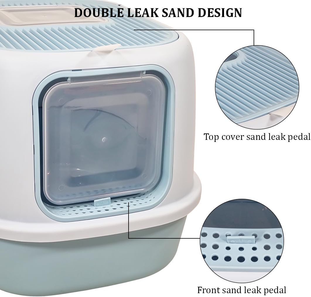 Fully enclosed cat litter box for cats & kittens, Durable plastic cat litter box with Front entry and Top exit, Litter scoop, and Odor control, Ideal for indoor/outdoor, Easy to clean 52 cm