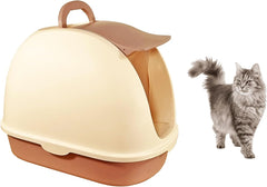 Fully-enclosed cat litter box with Portable handel, Flip cover entrance, Litter scoop, and Detachable design, Durable plastic cat toilet, Ideal for indoor/outdoor use, Easy to clean 38 cm