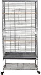 Large bird cage, Durable design and Steel wire, Removable tray and Multiple access doors, Wood perches and Food bowls, Small and medium birds, Universal wheels with brakes 168 cm (Grey)