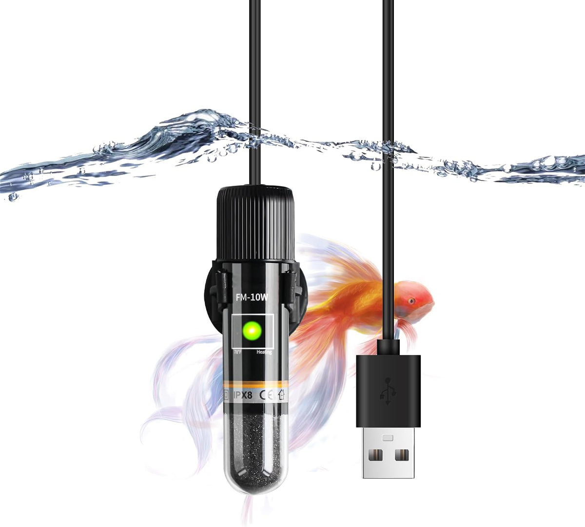TERRIFI Mini Betta Heater, 10W/15W Small Submersible Fish Tank Heater with Digital Display Thermostat, USB Powered, for Aquariums up to 1 Gallon