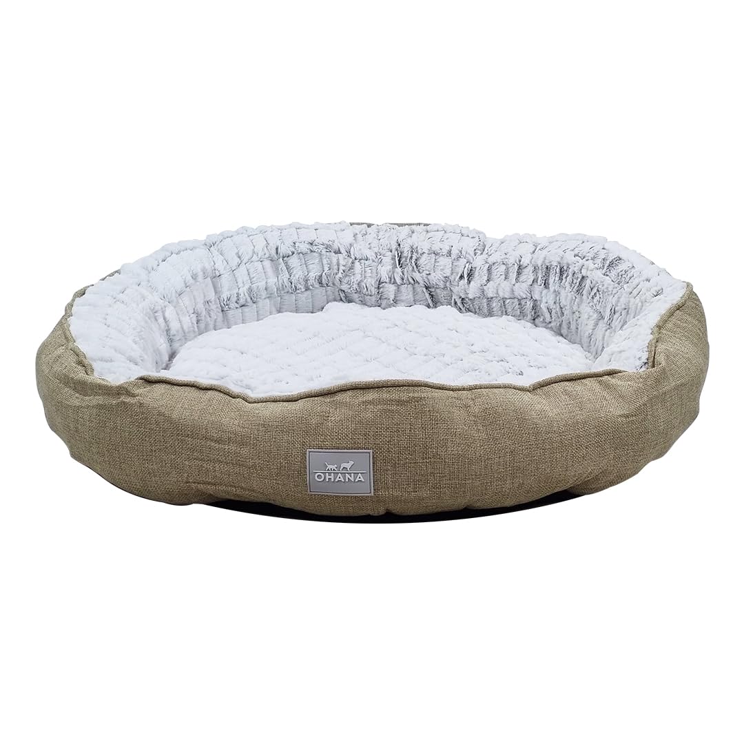 Round dog bed with Soft plush material, Raised edge, and Non-slip bottom, Soft and Comfortable fluffy pet bed for Large-sized dogs, Suitable for Indoor use, 72 cm (Khaki)