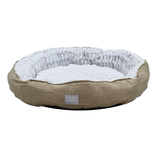 Round dog bed with Soft plush material, Raised edge, and Non-slip bottom, Soft and Comfortable fluffy pet bed for Large-sized dogs, Suitable for Indoor use, 72 cm (Khaki)