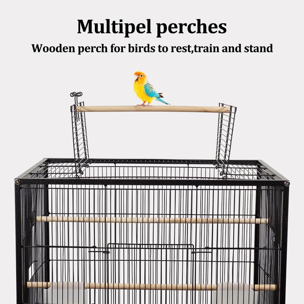 Bird cage open -top standing bird with removable tray, Multiple feeding bowls and, Perches,Wrought Iron bird cage for Lovebird, Cockatiel, and small sized birds 95cm (Black)