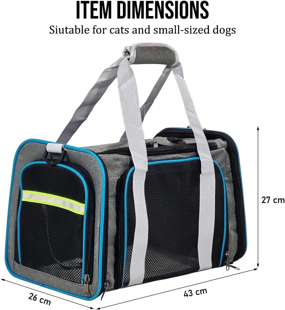 Cat Carrier Bag | Pet Travel Carrier with Breathable Design, Anti-Scratch Mesh, Shoulder Strap | Side Pockets & Zipper | Ideal for Travel | Small To large Cats