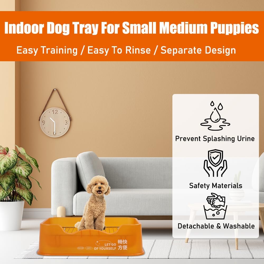 Dog training toilet for small to medium dogs, Detachable dog toilet with Shovel, Stainless steel grid, and Anti-slip pads, Suitable for indoor & outdoor, Leak-proof dog tray 52 cm