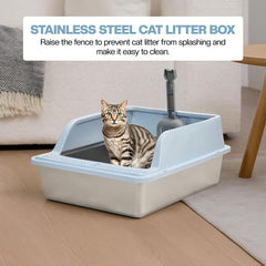 Semi-enclosed stainless steel cat litter box with a Litter scoop, Grid design, and High wall side cover, Durable litter box for Indoor cats, Detachable design for easy cleaning, 50 cm