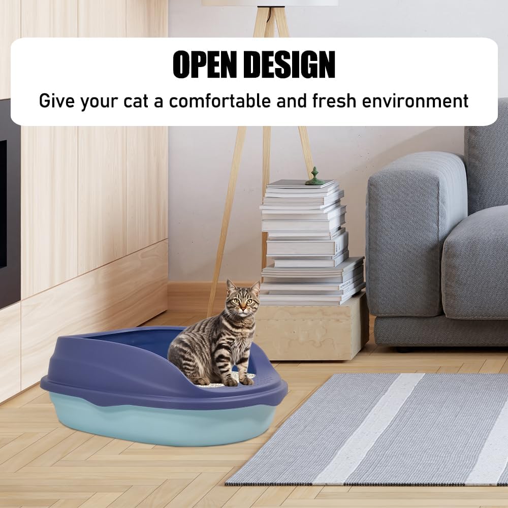 Semi-enclosed cat litter box for medium-sized cats, Durable plastic cat toilet with Splash-proof design, Detachable design, and Litter scoop, Ideal for indoor/outdoor use 46 cm