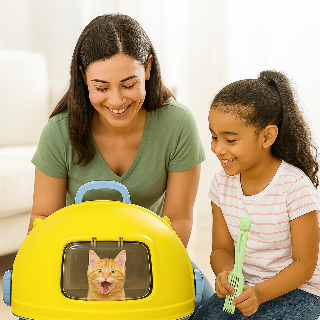 Cat Litter Box with Durable PVC Material | Fully-Enclosed Portable Handle, Transparent Door, Litter Scoop and Non-Slip Design | Splash-Proof Cat Toilet for Indoor Cats