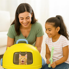 Cat Litter Box with Durable PVC Material | Fully-Enclosed Portable Handle, Transparent Door, Litter Scoop and Non-Slip Design | Splash-Proof Cat Toilet for Indoor Cats