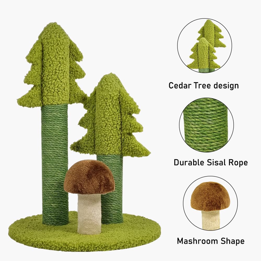 Cat tree scratcher with Cedar tree design, Sisal scratching post, Mushroom-shaped, and Stable base, Durable cat tree activity center for indoor cats, Ideal for healthy cat claws 56 cm (Green)