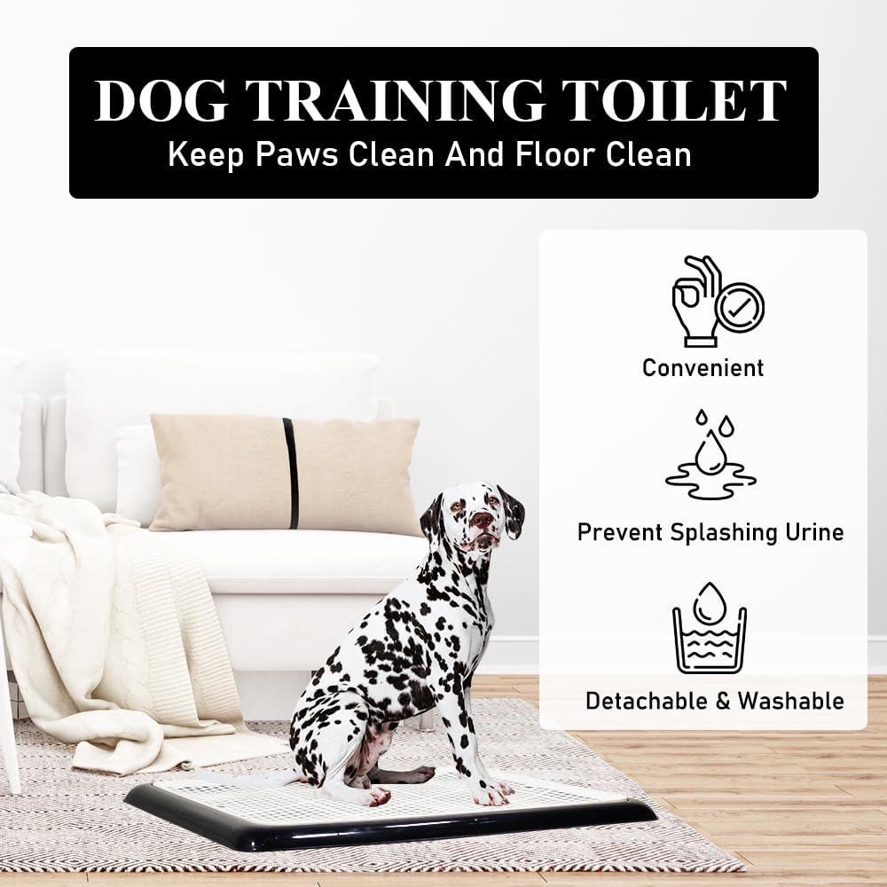 Dog Potty Training Tray - Dog Toilet Pee Pad with Detachable Pee Post - Grid Design & Non-slip Bottom - Indoor/Outdoor Pet Dog Toilet Tray for Large Dogs - Keep Floor Clean 65 cm