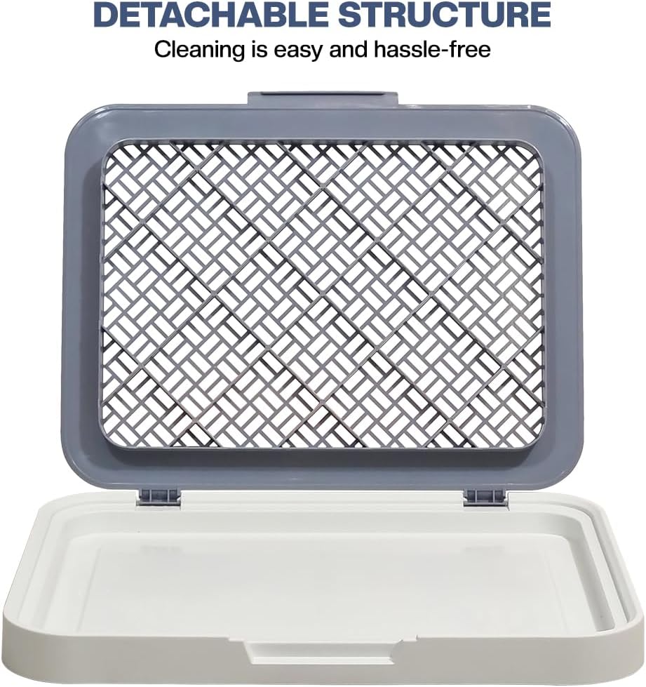 Flat dog toilet for small to medium dogs, Detachable dog training tray with Detachable grid pads holder, Handle design, and Non-slip base, Ideal for Indoor/Outdoor use, 50 cm