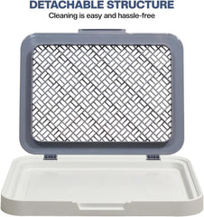 Flat dog toilet for small to medium dogs, Detachable dog training tray with Detachable grid pads holder, Handle design, and Non-slip base, Ideal for Indoor/Outdoor use, 50 cm