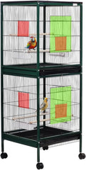 Spacious Dual Bird Cage with Durable and Vertical Design, 143 cm Parrot cage with 4 Wheels, Trays, and Wooden Perches, Partition cage for Indoor-Outdoor use, and Easy to clean (Green)