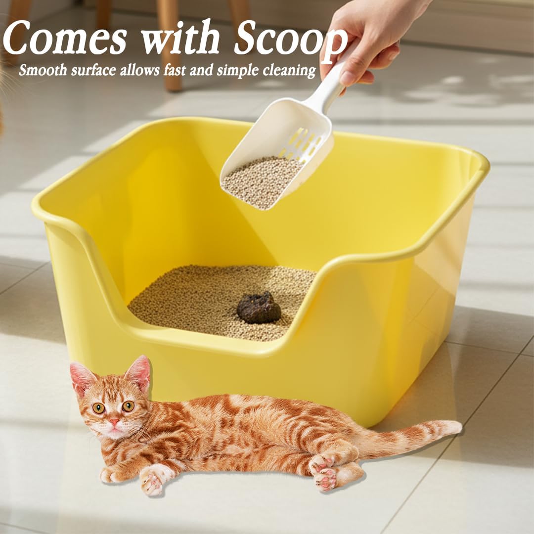 Cat litter box with Extra-large design, Deep high walls, Litter scoop and Low entrance, 78 cm Spacious cat toilet with Odor control, Anti-splash, Durable plastic and Non-stick, Easy to clean