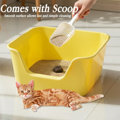 Cat litter box with Extra-large design, Deep high walls, Litter scoop and Low entrance, 78 cm Spacious cat toilet with Odor control, Anti-splash, Durable plastic and Non-stick, Easy to clean