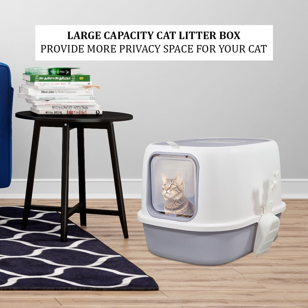 Fully enclosed cat litter box for cats & kittens, Durable plastic cat litter box with Front entry and Top exit, Litter scoop, and Odor control, Ideal for indoor/outdoor, Easy to clean 52 cm