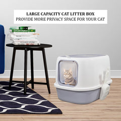 Fully enclosed cat litter box for cats & kittens, Durable plastic cat litter box with Front entry and Top exit, Litter scoop, and Odor control, Ideal for indoor/outdoor, Easy to clean 52 cm