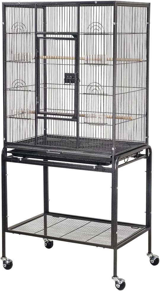 Bird Cage for Small to Medium-Sized Birds - Bird House & Parrot Cage - Detachable Rolling Stand, Wooden Perches, Feeding Cups, Slide-Out Tray, Storage Shelf, and Universal Wheels - 135 cm