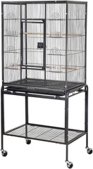 Bird Cage for Small to Medium-Sized Birds - Bird House & Parrot Cage - Detachable Rolling Stand, Wooden Perches, Feeding Cups, Slide-Out Tray, Storage Shelf, and Universal Wheels - 135 cm
