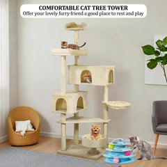 Cat Tree for Large Cats with Toy - Cat House with Padded Perch - Cozy Cat Condos & Scratching Posts - Premium Quality Multi-level Cat Tower for Indoor Cats & Kittens (Beige)