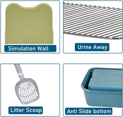 Dog Potty Tray - Dog Toilet for Small to Medium Dogs | Pet Plastic Puppy Training Seat with Splash Proof Design, Stainless Steel Grid & Detachable Pee Post | Indoor & Outdoo
