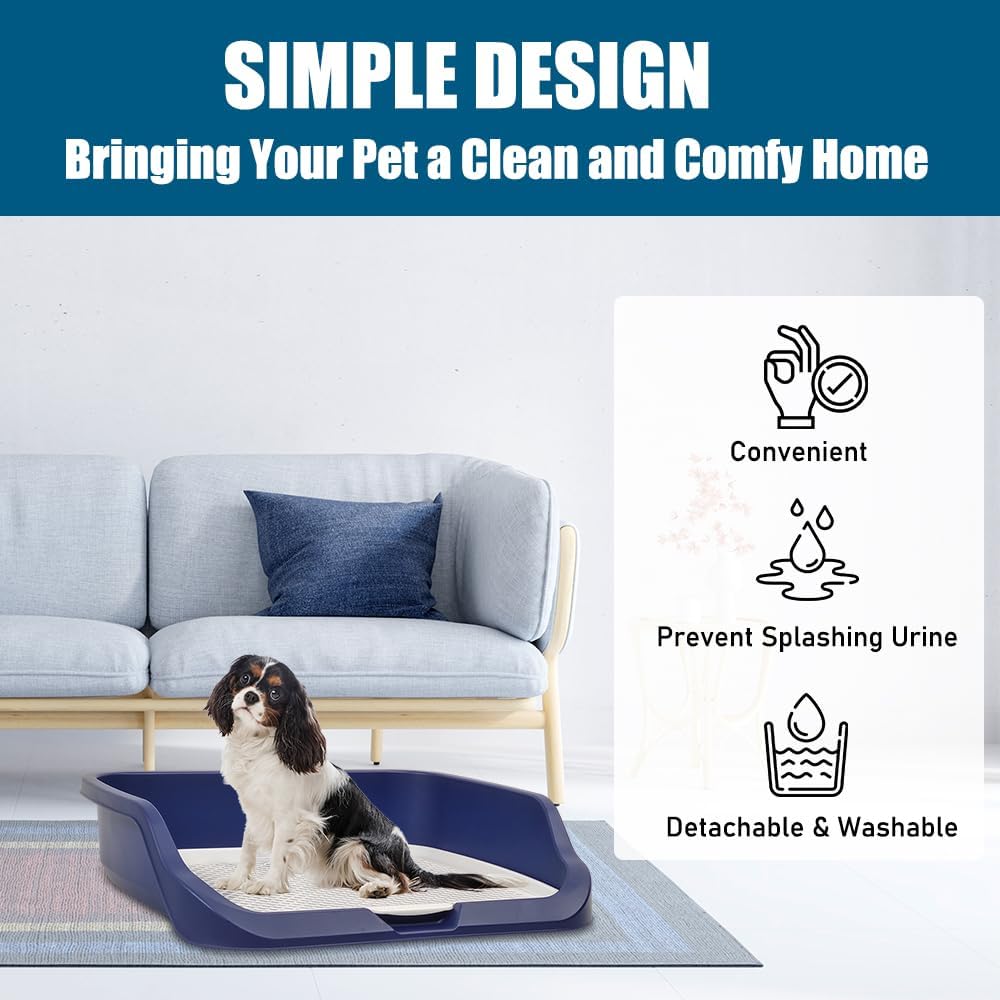 Dog toilet training with Raise edge design, Pee post, and Detachable grid, Durable plastic dog tray for small to medium dogs, Ideal for indoor & outdoor, Leak-proof design 53 cm