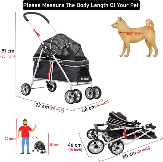 Large Dog Stroller | Pet Stroller for Cats & Dogs with Adjustable Canopy & Spacious Interior | Lightweight & Foldable | | Storage Bag & Wheels | Travel & Outdoor Cat Stroller 91cm (Black)
