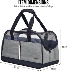 Cat Carrier Bag with Open Top Cover - Pet Travel Carrier with Carry Handle, Adjustable Shoulder Strap, Pockets & Safety Inside Leash - Breathable Mesh - Ideal for Dogs & Cats (Grey, 50cm)
