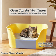 Cat litter box with Extra-large design, Deep high walls, Litter scoop and Low entrance, 78 cm Spacious cat toilet with Odor control, Anti-splash, Durable plastic and Non-stick, Easy to clean