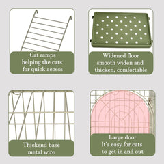 NNC PETS Cat Cage Kennel with 2-lockable Doors - 2-Tiier Metal Wire Pet Cat House Playpen for Indoor Cats - Cozy Hammock, Climbing Ladder, Drawer Tray & Universal Wheels, Easy Assembly (Green, 108 cm)
