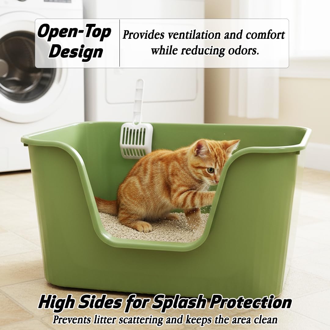 Cat litter box with Extra-large design, Deep high walls, Litter scoop and Low entrance, 78 cm Spacious cat toilet with Odor control, Anti-splash, Durable plastic and Non-stick, Easy to clean