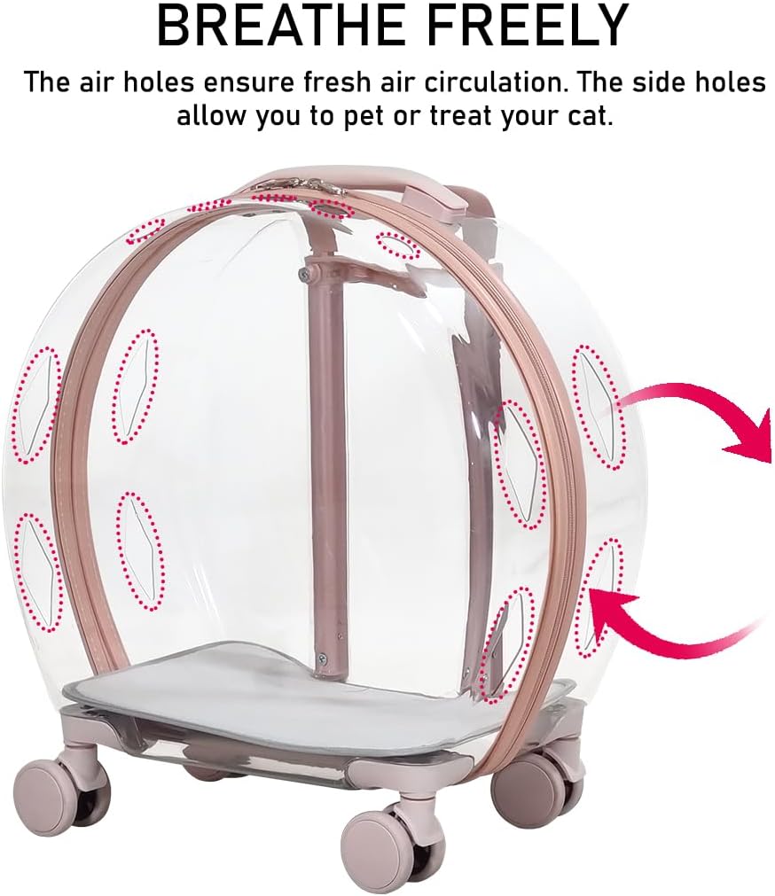 Transparent pet carrier for cats and dogs, Pet stroller with Telescopic handle, Durable zipper, Ventilation holes, and Rolling wheels, Suitable for outdoor activities, 93 cm