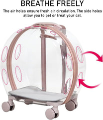 Transparent pet carrier for cats and dogs, Pet stroller with Telescopic handle, Durable zipper, Ventilation holes, and Rolling wheels, Suitable for outdoor activities, 93 cm