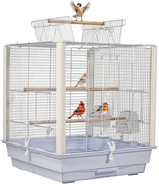 Metal Bird Cage for Small Parrots, Lovebirds, Budgies, and Cockatiels, 52cm Spacious Cage with Play Top, Slide-Out Tray, Food Cups, Perches, and Easy to clean, Indoor Outdoor Portable Cage
