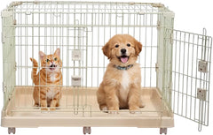 Metal Cat Cage Kennel for Cats & Small Dogs, Durable Pet Playpen with Lockable Doors, Metal Frame, Rolling Wheels, and Leak-Proof Base, Ideal for Indoor/Outdoor Use, 85 cm, Beige
