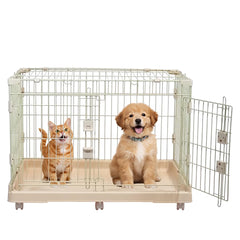 Cat Cage with Rolling Casters, Elevated Lounging Platforms, Secure Locking Doors, and Leak-Proof Base, Heavy-Duty Metal Cat Enclosure for Indoor Cats & Kittens, Easy to Assemble, 101 cm, Beige
